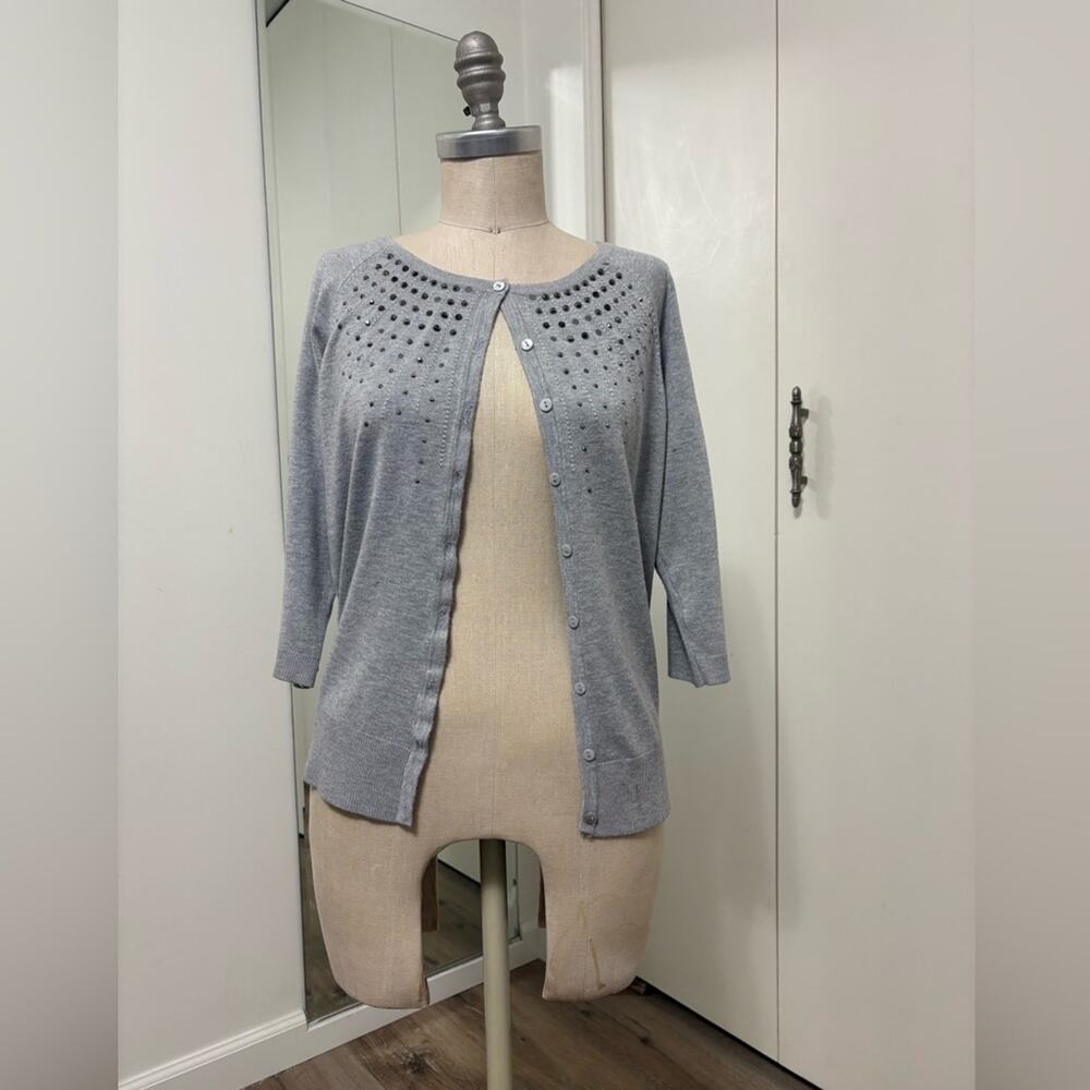 Grace Elements Woman’s Gray Casual Everyday Studded Cardigan Large